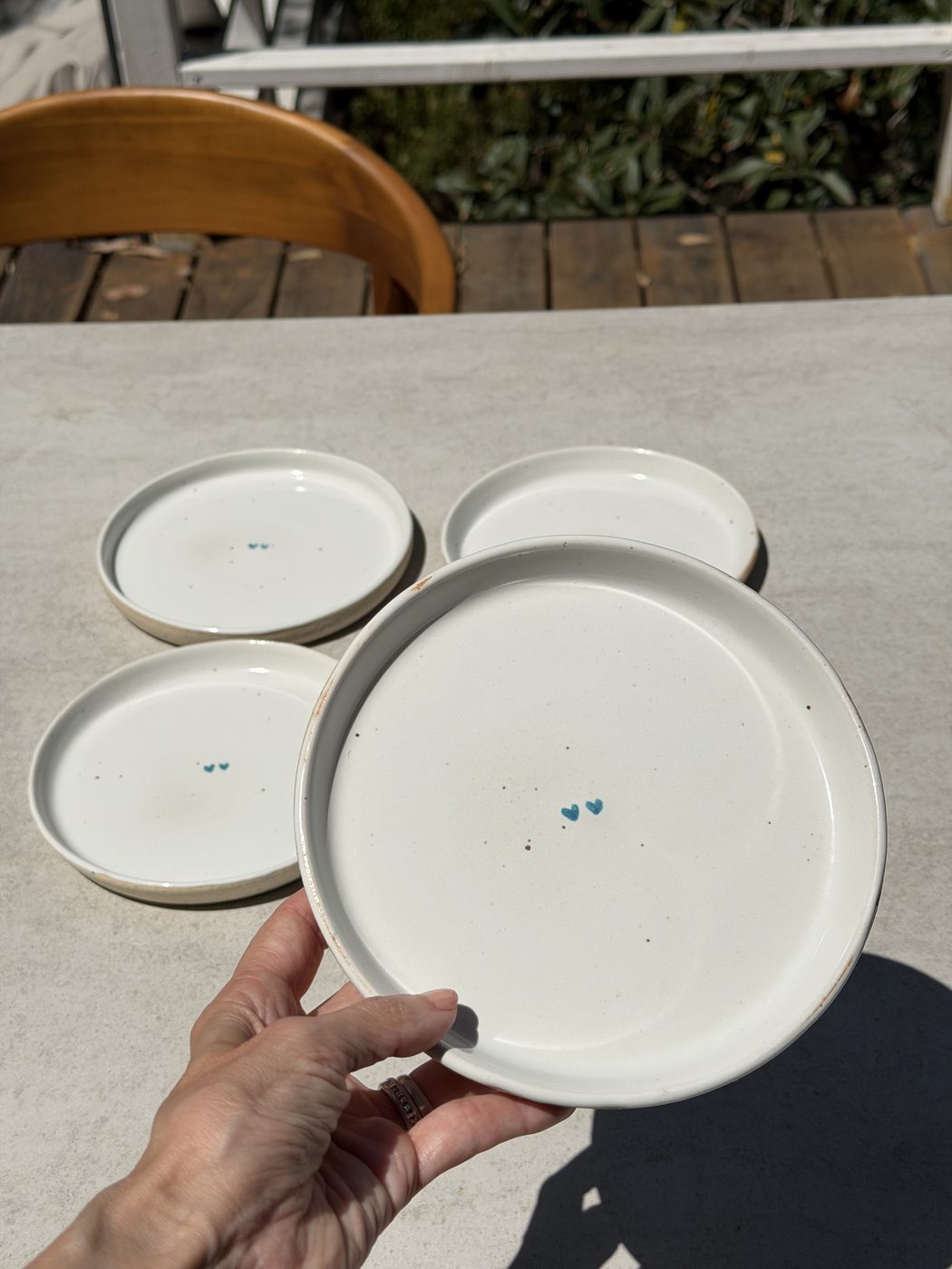 Stoneware White with hearts raw edges (4), handmade by Suzanne Luna