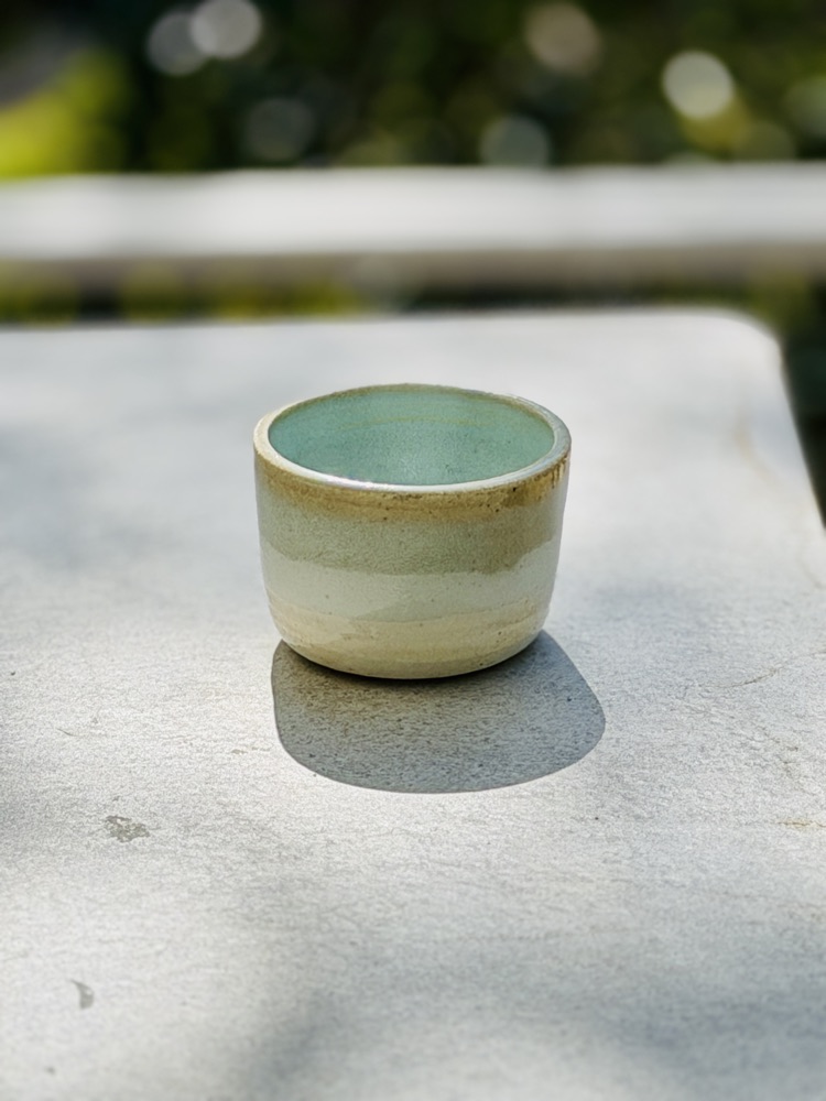 Tri color white blue bowl/cup, handmade by Suzanne Luna