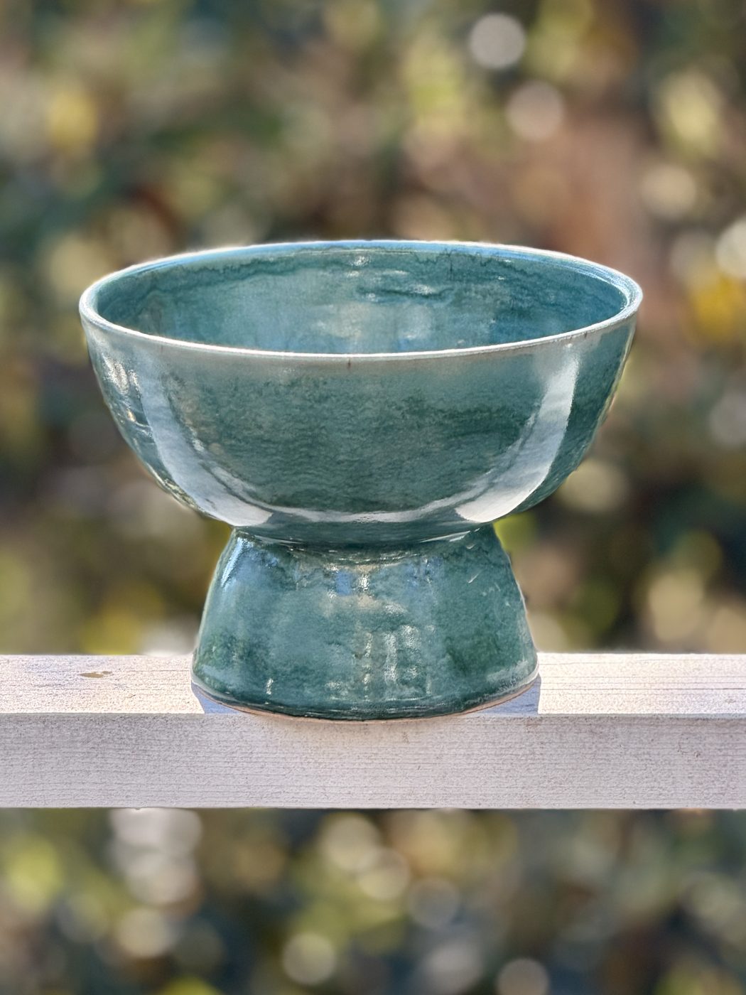 Stoneware Jade Pedestal Fruit Bowl or Catch All Bowl, handmade by Suzanne Luna