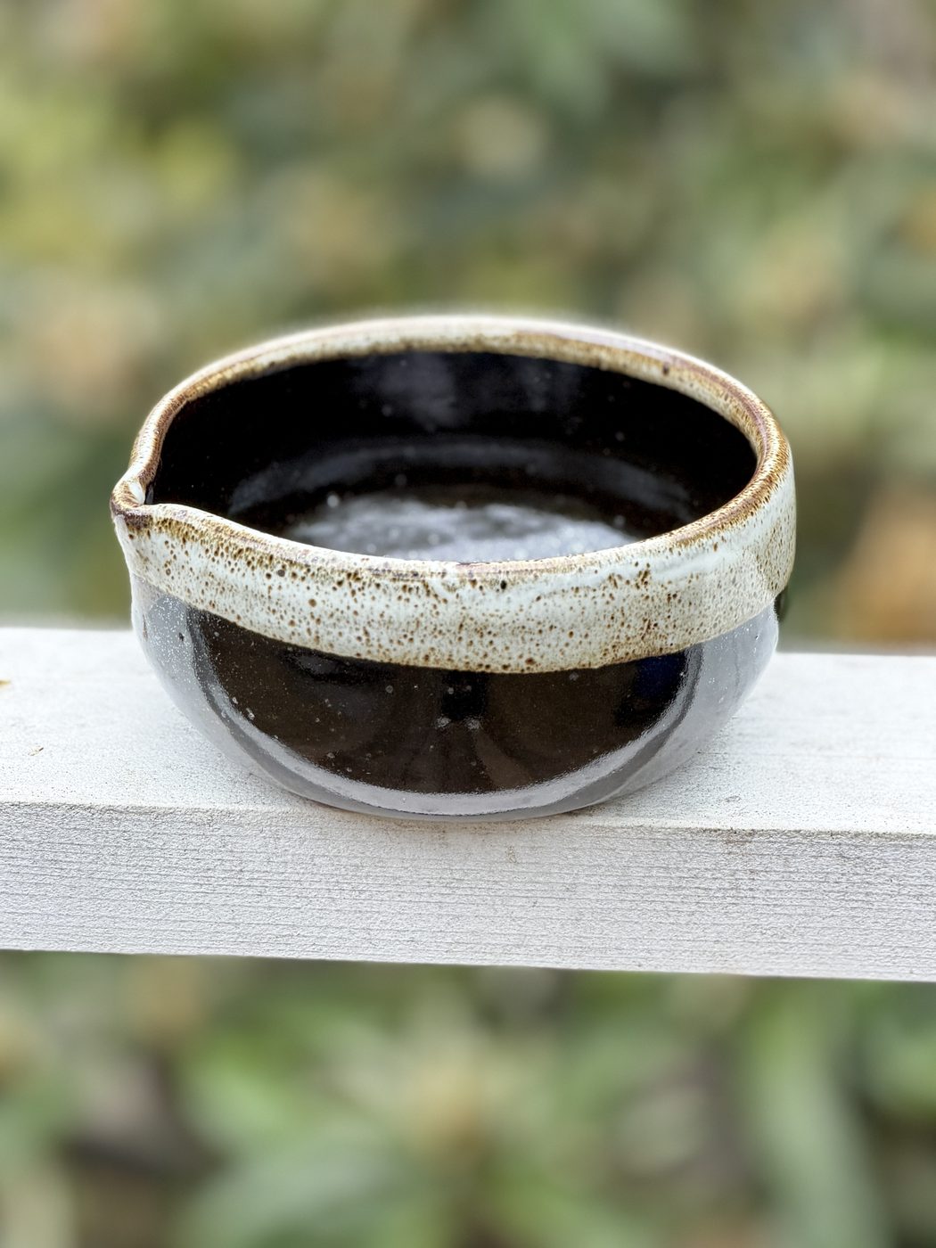 Brown with white rim “Pour Bowl”/macha bowl, handmade by Suzanne Luna