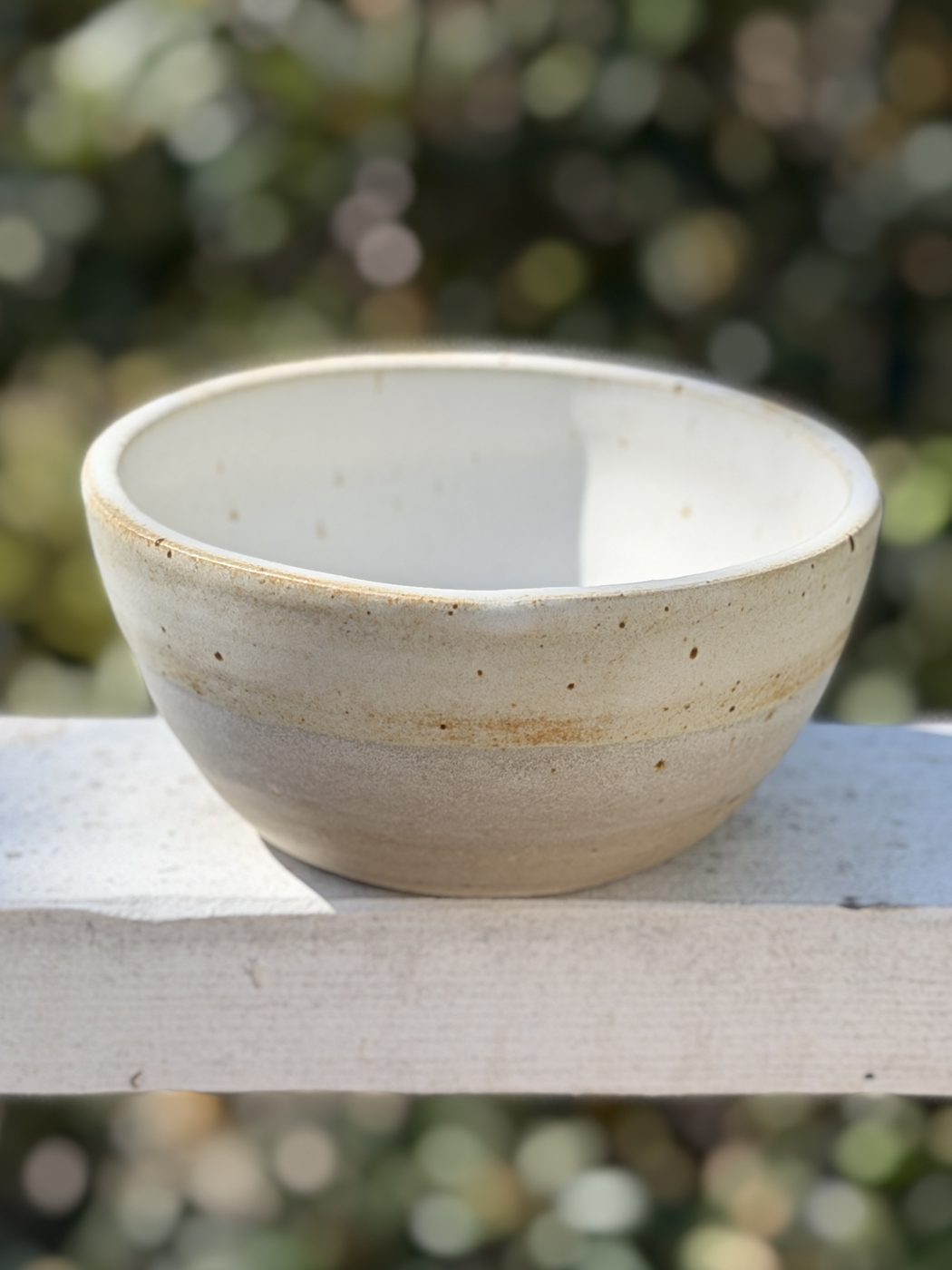 Stoneware medium Matte white beige Trio “Jojo bowl”, handmade by Suzanne Luna