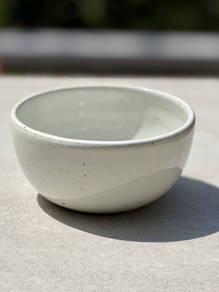 White speckled bowl, handmade by Suzanne Luna