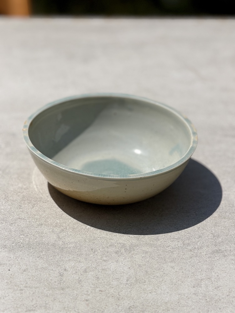 Porcelain blue center crackle bowl, handmade by Suzanne Luna