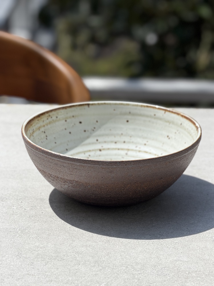 Speckled white int. Raw black clay ext., handmade by Suzanne Luna