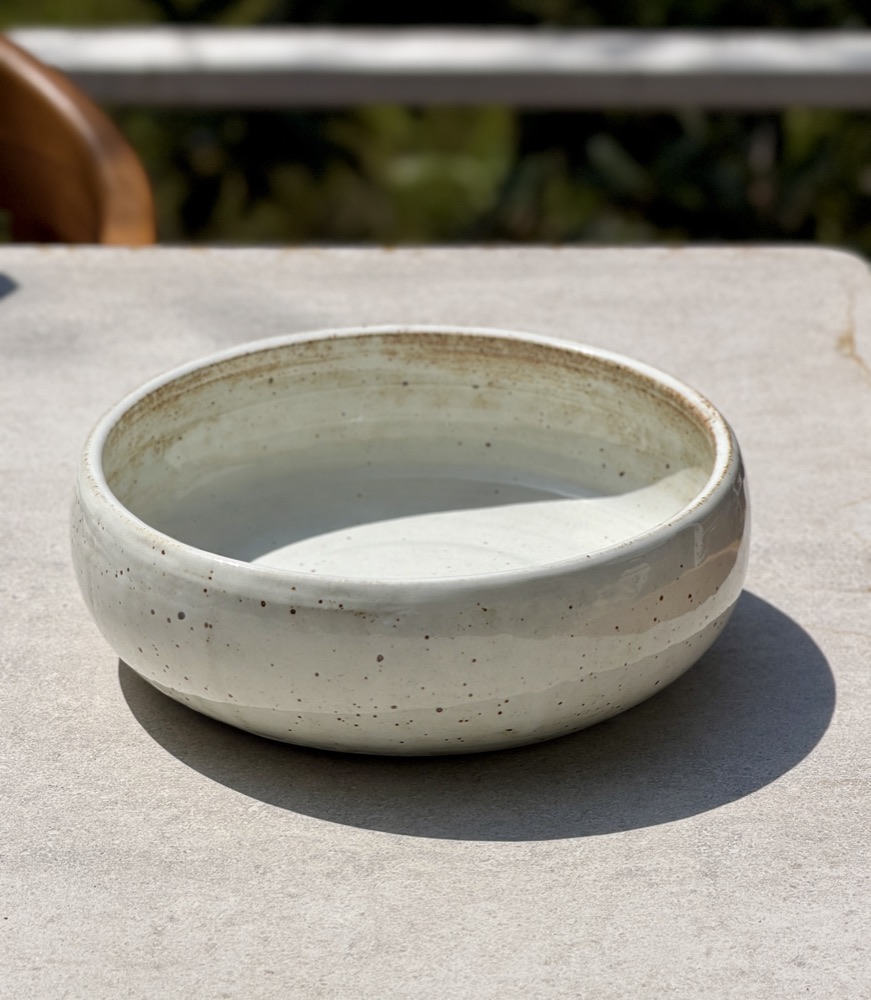 Large low White speckled platter, handmade by Suzanne Luna
