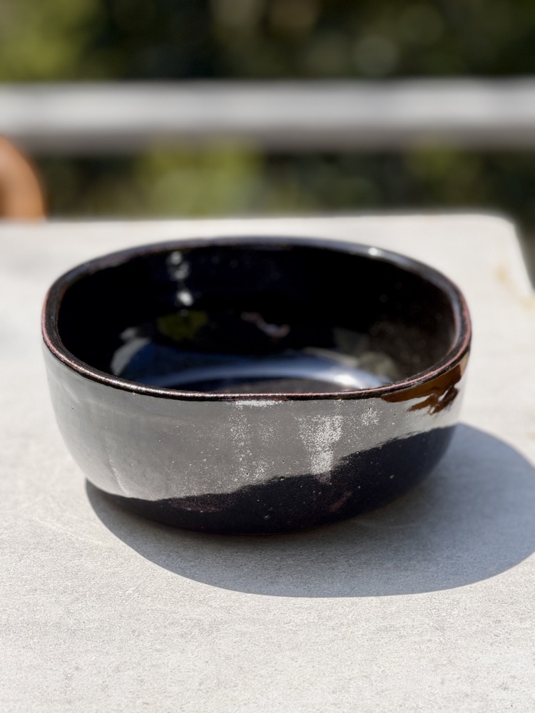 Large squared off deep brown fruit bowl/ centerpiece, handmade by Suzanne Luna