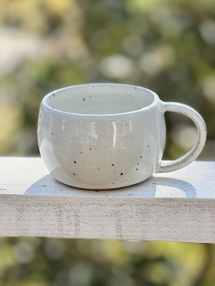 Single white 2 hearts mug, handmade by Suzanne Luna