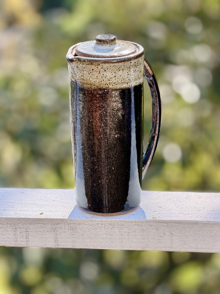 Brown white rim pitcher/vase, handmade by Suzanne Luna